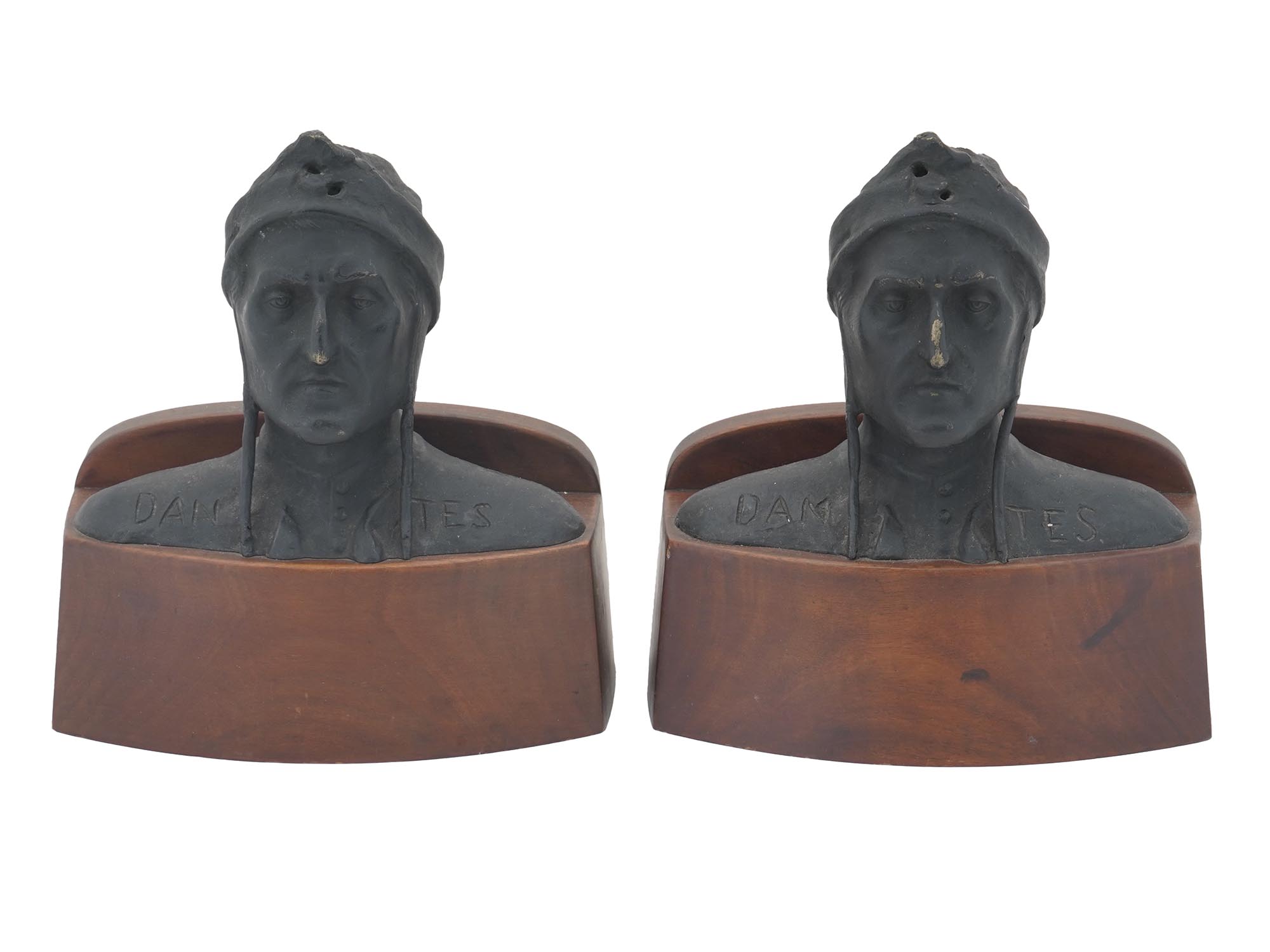 TWO ANTIQUE POMPEIAN BRONZE DANTE BUST BOOKENDS PIC-0